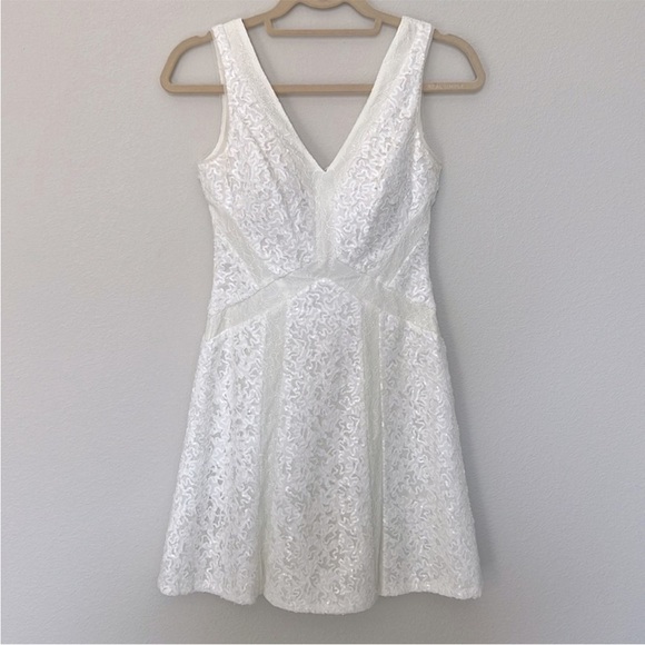 BCBGMaxAzria Gracie Off-White Sequin Lace Mini Dress Bridal Shower Wedding - Picture 11 of 14